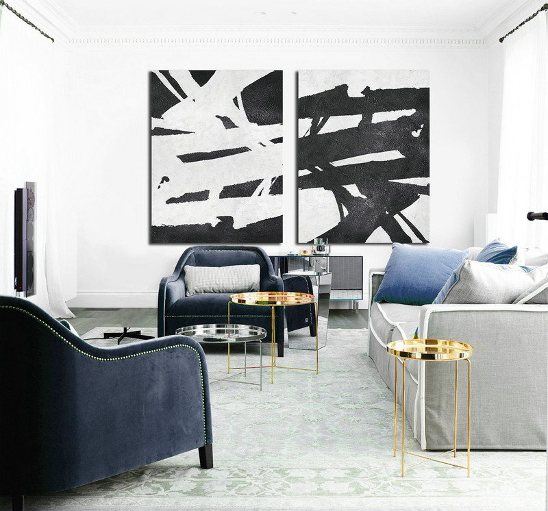 Large Abstract Painting,Set Of 2 Minimal Painting On Canvas - Home Canvas Wall Art